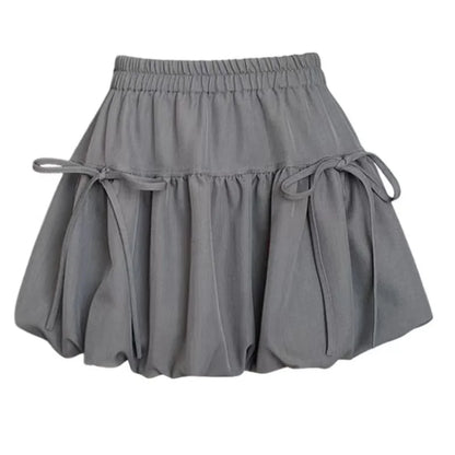 Zjaiss 2026 Summer Ballet Style Bow A-Line Women's Mini Skirts High Elastic Waist Tie Pleated Bud Balloon Skirt