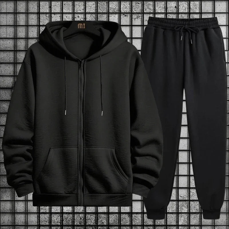 2026 New Arrival Men's Zipper Hoodie Sweatpants 2 Piece Set High Quality Hooded Long Sleeve Sweatshirt Autumn Winter Tracksuit