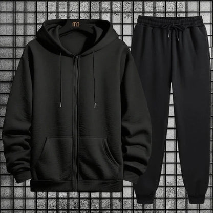 2026 New Arrival Men's Zipper Hoodie Sweatpants 2 Piece Set High Quality Hooded Long Sleeve Sweatshirt Autumn Winter Tracksuit