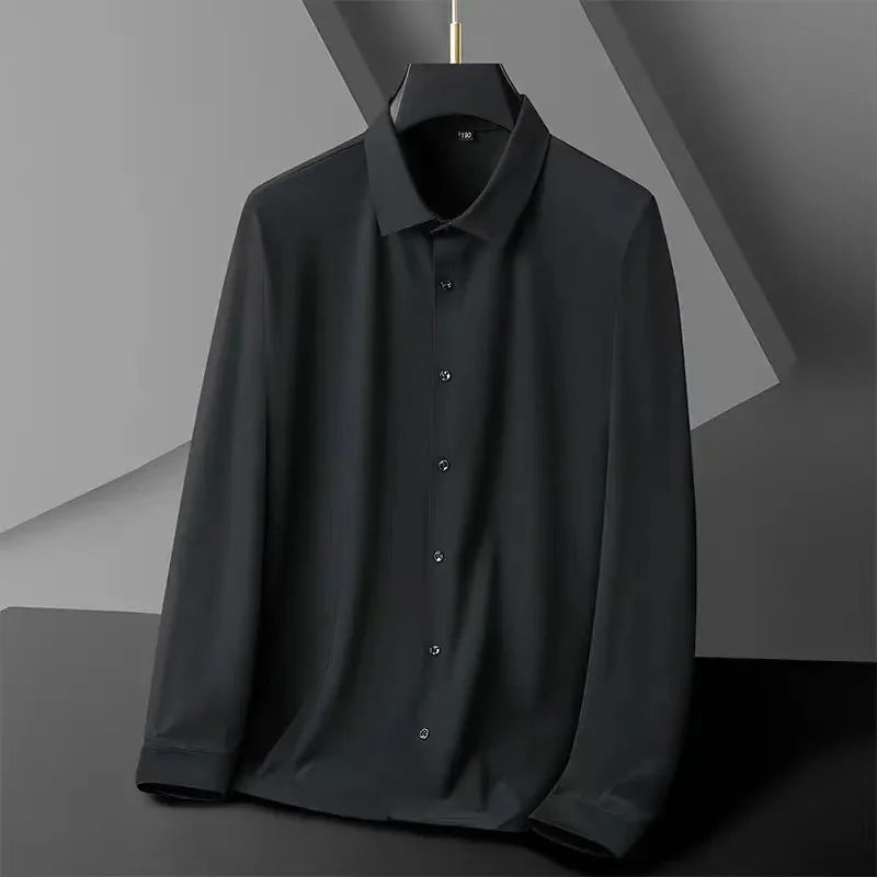 High Quality Dress Shirts For Men Business Casual Seamless Wrinkle Resistant Button Soft Elastic Luxurious Male White Clothing