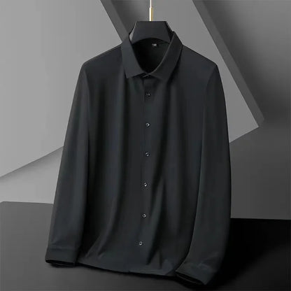 High Quality Dress Shirts For Men Business Casual Seamless Wrinkle Resistant Button Soft Elastic Luxurious Male White Clothing