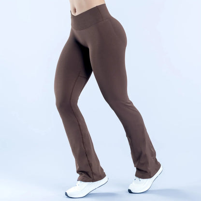 WAREBALL Women Gym Wide-leg Trousers Fitness Sport Pants V Waist Squat Proof Energy Athletic Active Pilates Flared Pants