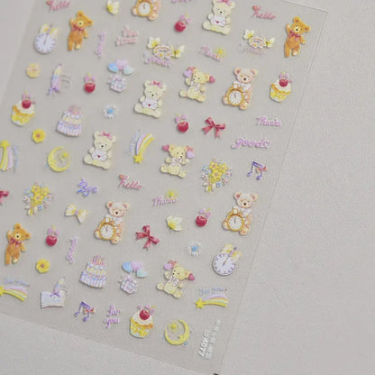Collage Text English Letter Musical Note Star Graffiti Colorful 5D Love Heart Bowknot Nail Art Sticker Adhesive Manicure Decals
