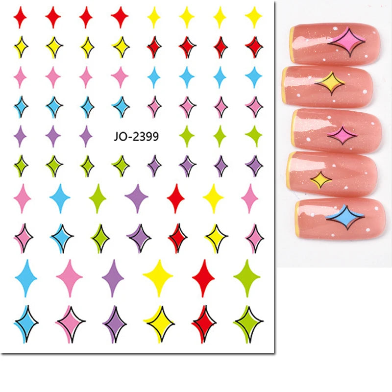 3d Nail Art Stickers Red Black White Love Hearts Stars Clouds French Full Tips Adhesive Nail Decals Slider For Manicure