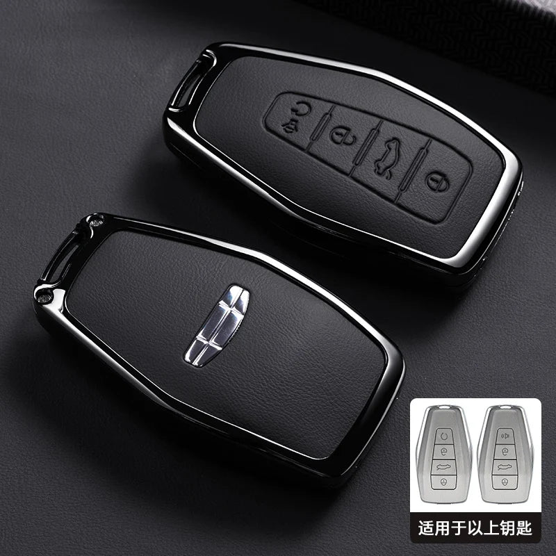 Car Zinc Alloy Leather Key Case Cover Holder Chain For Geely Okavango Coolray Atlas Monjaro Tugella Emgrand GT S Proton X50 X70