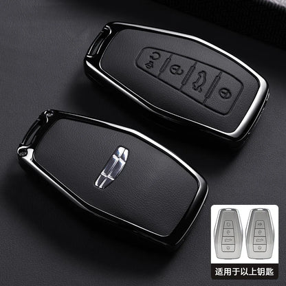 Car Zinc Alloy Leather Key Case Cover Holder Chain For Geely Okavango Coolray Atlas Monjaro Tugella Emgrand GT S Proton X50 X70