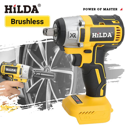 HILDA 1/2" Brushless Impact Wrench 1200N.m High Torque Electric Wrench Power Tool for Scaffolding Tire Repair For Makita Battery