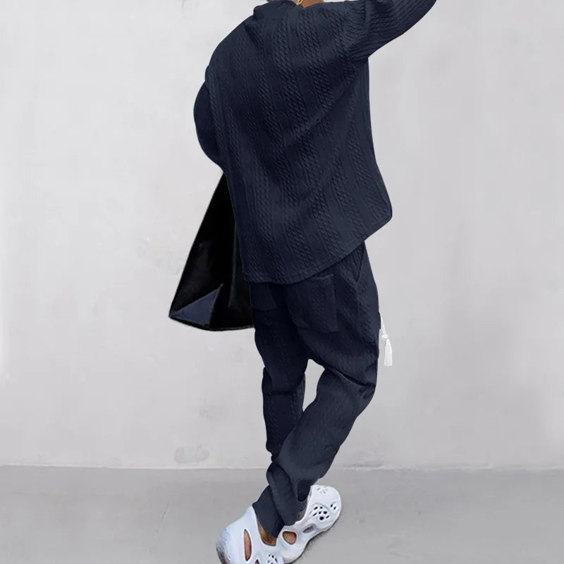 2025 Cross-border New Men's Casual Trousers V-Neck Versatile Jacquard Knitted Sweater Set