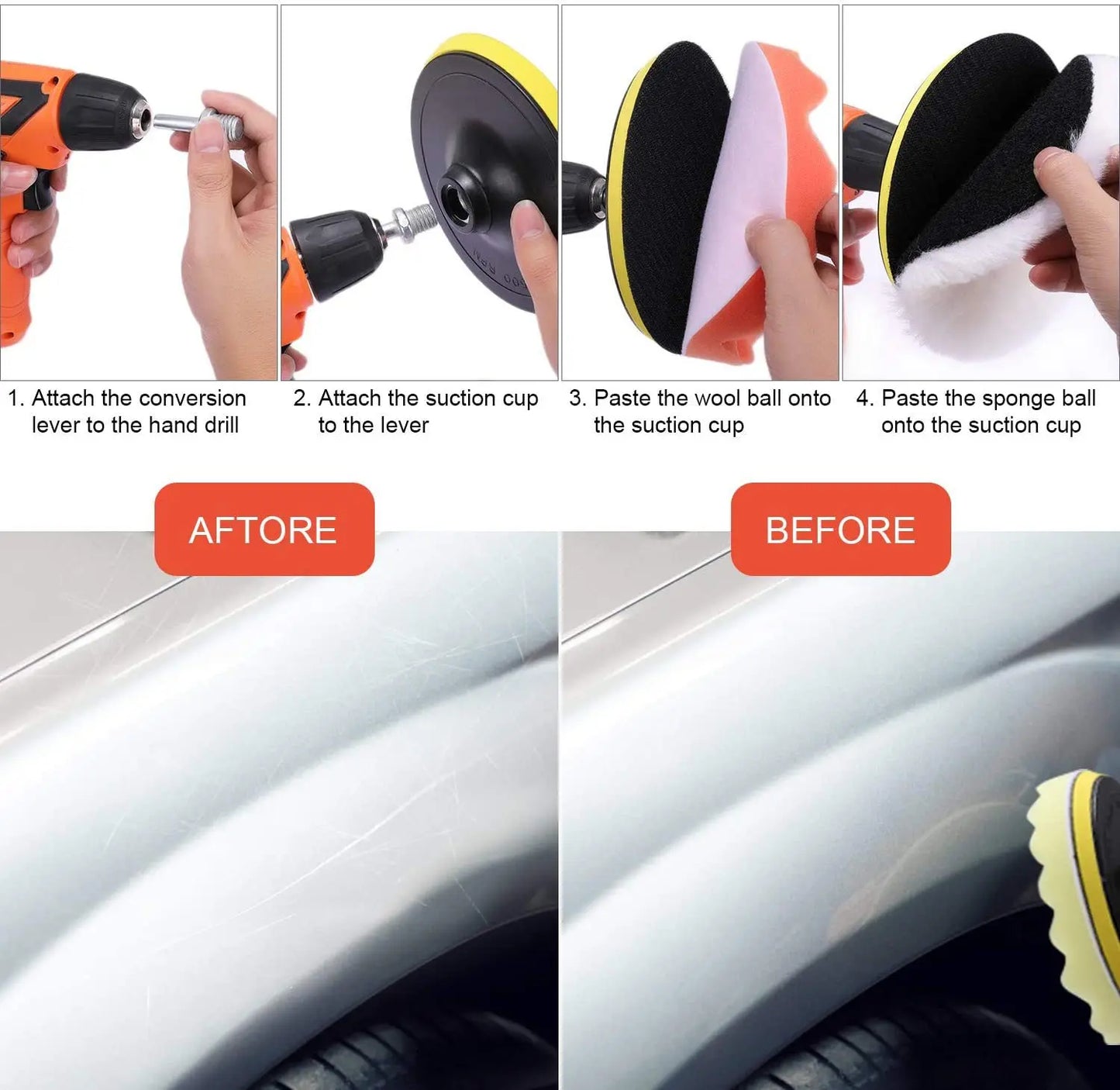 8Pcs 3-7Inch Foam Polishing Pad Set Thread Buffing Disc with Drill Adaptor for Auto Car Polisher Detailing Power Tools