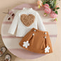 0-3Y Baby Girl Outfit Set 2pcs Puffy Sleeve Heart Shape Top and Corduroy Skirts Valentines Day Sweet Toddler Kids Clothes Girls