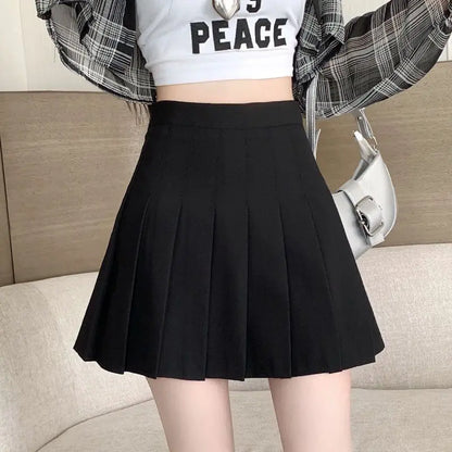 Preppy Style Women Pleated Skirt High Waist A-Line Mini Skirt School Girl Skirt JK Uniform Skirt Skater Skirt Black Plus Size