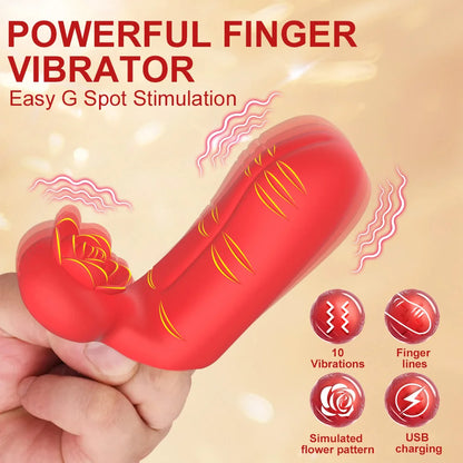 G Spot Finger Vibrator Female Clitoral Nipple Stimulator Rose Toy 10 Speed Vibrating Masturbator For Women Lesbian Orgasm