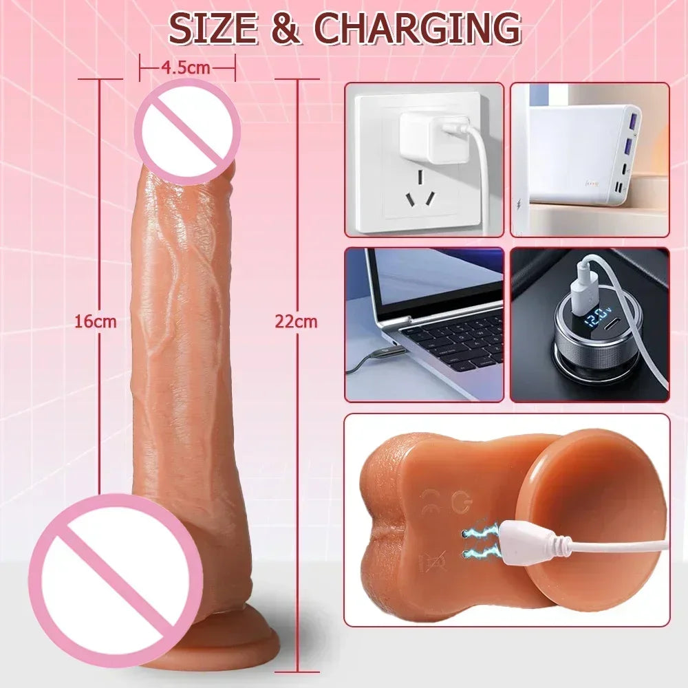 Telescopic Female Vibrator Dildo with Remote APP Control Heating Realistic Large Penis Massager Masturbator Sex Toy for Women