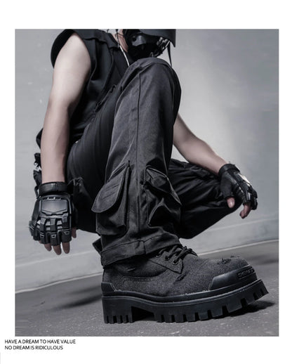 Tactical Cargo Pants Men Streetwear Hip Hop Multiple Pockets Paratrooper Trousers Functional Elastic Waist Casual Pant Techwear