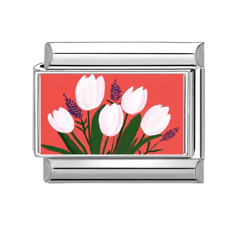 2025 Women's Fashion Colorful Flowers Oil Painting Style Series Italian Charms Fit 9mm Stainless Steel Bracelet DIY Jewelry Gift