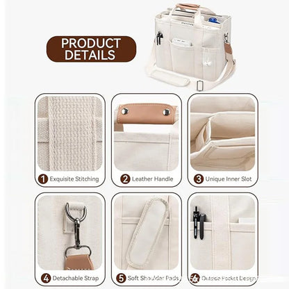 Women's Casual Canvas Handbag Multi-pocket Large Capacity Tote Bag Adjustable Shoulder Strap Casual Shoulder Shopper Bag Female