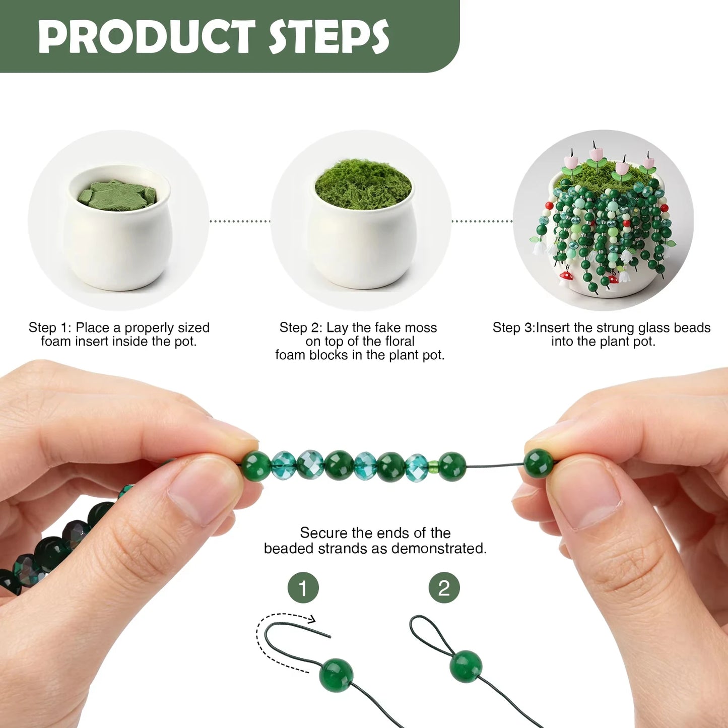 DIY Craft Succulent Plant Glass Bead Set for Handmade Jewelry Ornament Making Supplies with Leaves and Flower for Art Decoration