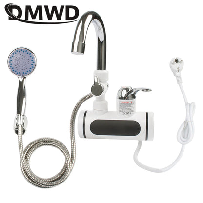 DMWD Electric Instant Hot Water Faucet Stainless Steel Water heater with LED Temperature Display Tankless Tap For Kitchen shower