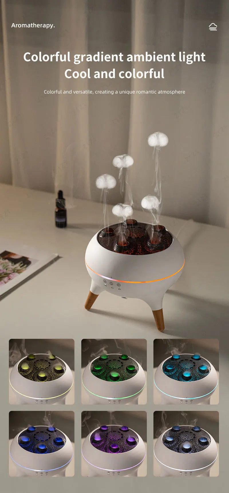 Dynamic Rainbow Jellyfish Essential Oil Fragrance Machine 250ml Essential Oil Diffuser Ultrasonic Porous Atomization Humidifier
