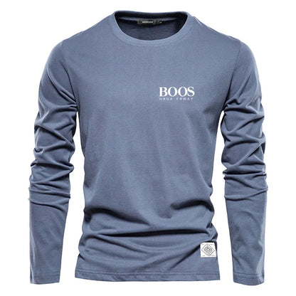 Embroidered 100% Pure Cotton Round Neck Long Sleeved Leisure Sports T-shirt for Men's High-quality Casual Outdoor Sports
