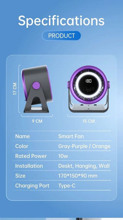 TINSOL 1800mAH Portable Electric Fan with Ambient Light Turbo Mute Electric Fan Desktop Wall Mount Ceiling Air Cooler
