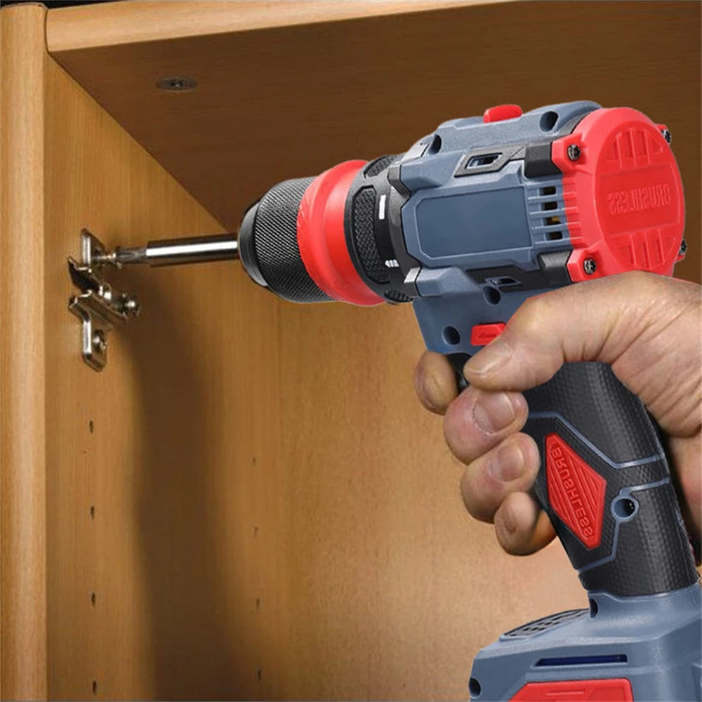 55N.M Brushless Electric Drill Screwdriver 2 IN 1 Handheld Cordless Impact Drill Woodworking DIY Power Tool With 2PCS Battery