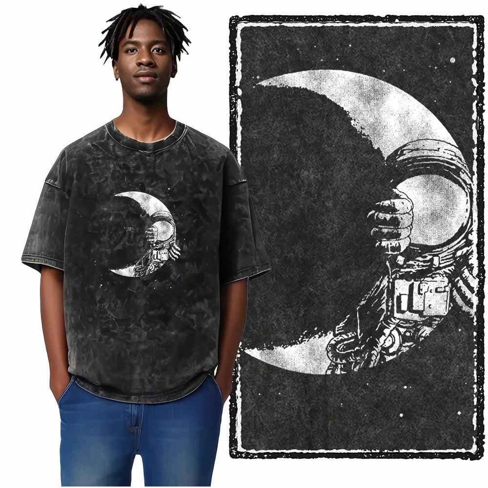 SA ASTRONAUT SPACE THEMES Printed Cotton Acid Washed Graphic Unisex T Shirt Cool Streetwear Men Tshirts Big Size Tee for men