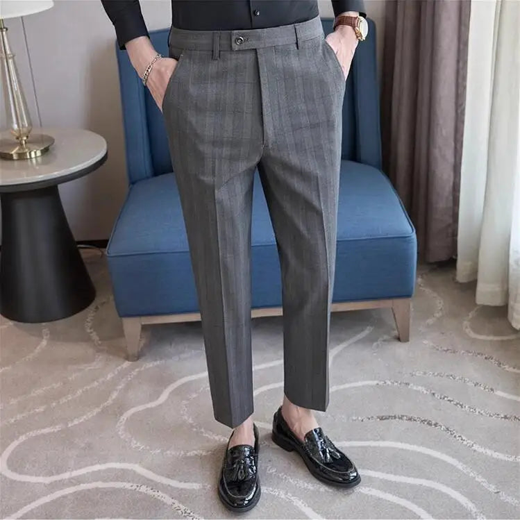 Men Plaid Wedding Dress Trousers High Quality Male Boutique Formal Wear Slim Suits Pants Men British Style Business Suit Pants