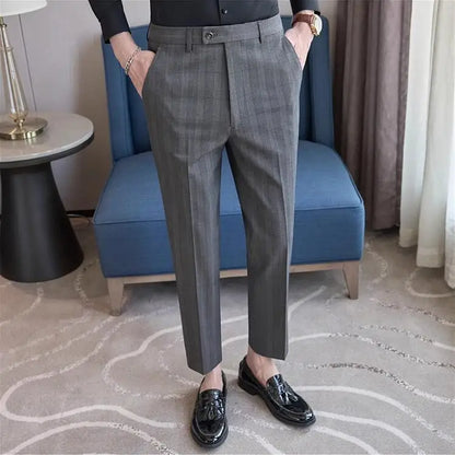 Men Plaid Wedding Dress Trousers High Quality Male Boutique Formal Wear Slim Suits Pants Men British Style Business Suit Pants