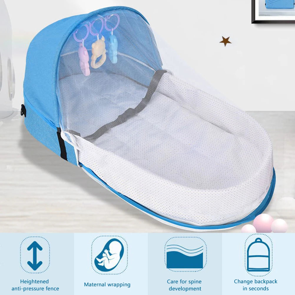 Baby Travel Bed Tight Stitching Baby Travel Cot Soft Linen Cotton Tear Resistant Multifunctional Comfortable Touch for Garden