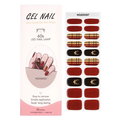 16/18/20Tips Semi-Cured Gel Nail Strips Adhesive Full Cover Stickers for Nails UV Lamp Need Press On Nails Fashion Manicure