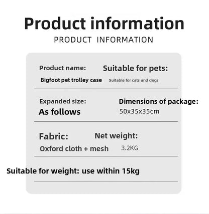 Large Wheel Breathable Pet Rolling Carrier Large Capacity Travel Bag For Two Cats Dogs Portable Car Pet Stroller