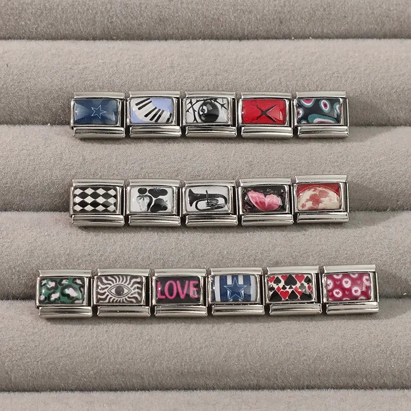 2026 Women Colored Star 1976 Eyes Heart Swan Watermelon Charms Italian Links Fit 9mm Bracelet Stainless Steel DIY Making Jewelry