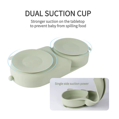 Baby Silicone Suction Cup Bowl Cute Bear Design Macaron Color 100% Food Grade Silicone BPA Free Double plate design for meals