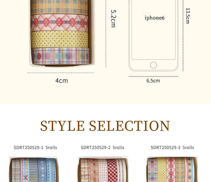 MINKYS 5pcs/set Basic Grid Star Decorative Tape Cute Cartoon Creative Washi Tape School Stationery