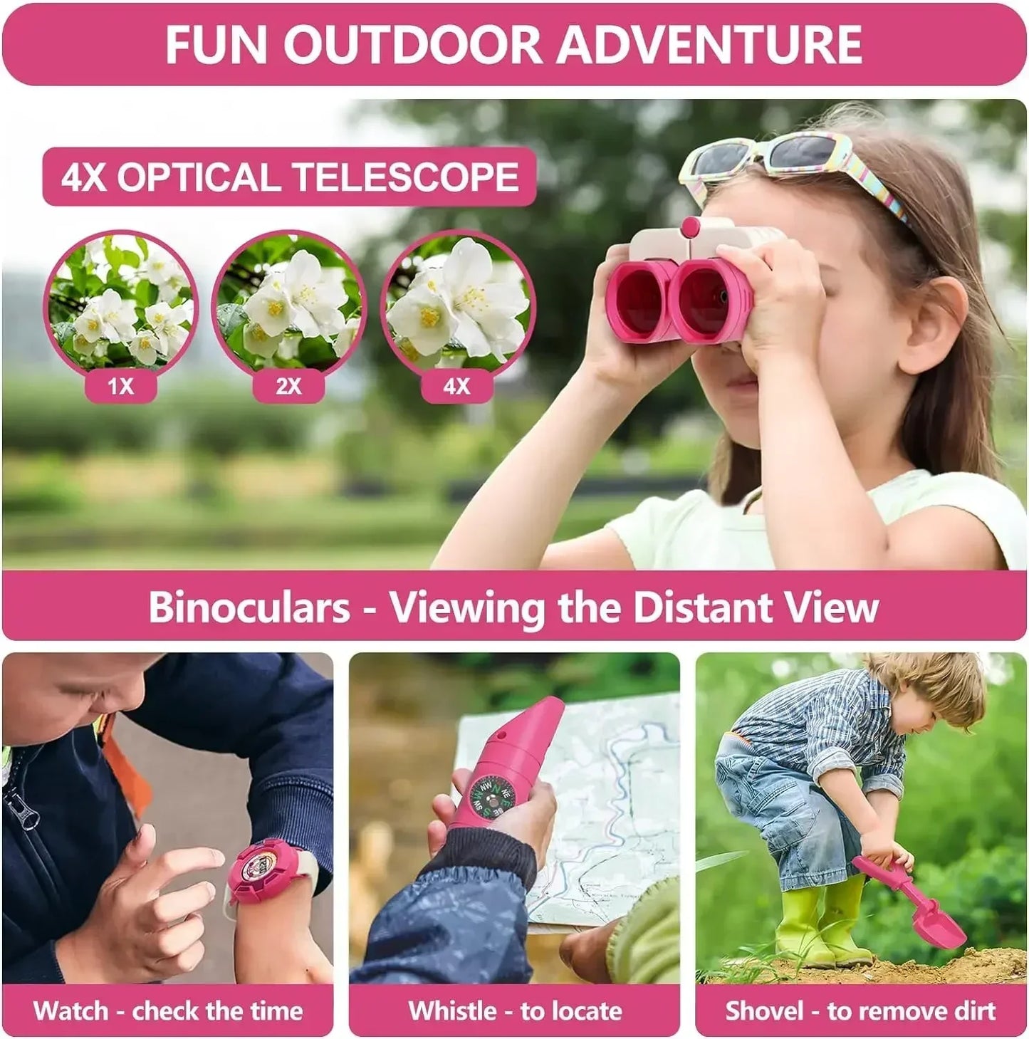 Kids Camping Set Indoor Outdoor Exploration Kit Pretend Play Toys Camping Tools Birthday Gift for Girl Boy OPTIONAL Pop Up Tent