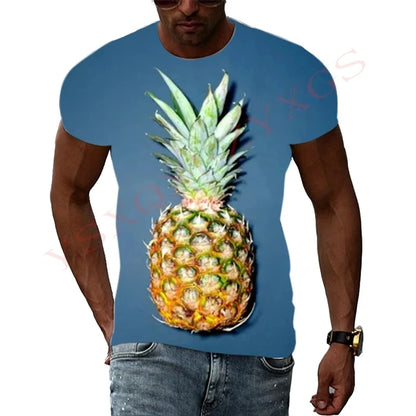 Fashionable New Fun Fresh Fruit Pattern Printed Men's T-shirt Summer Popular Harajuku Personalized Round Neck Comfortable Short
