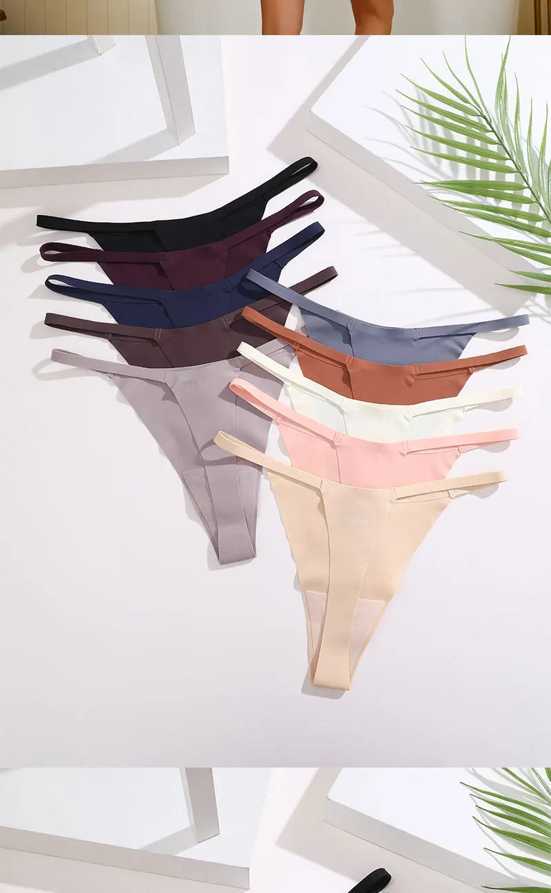 4PCS/Set Silk Seamless Thongs for Women Sexy Low Rise Panties Female Ultra Thin Breathable Underwear G-String T-Back Underpants