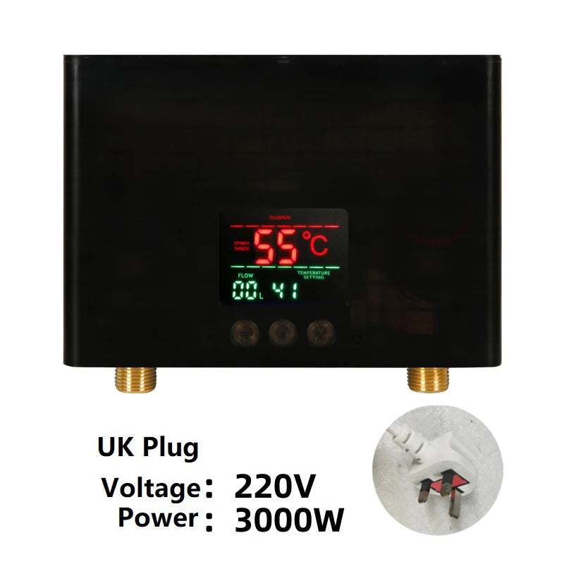 110V 220V Instant Water Heater Kitchen Bathroom Wall Mounted Electric Water Heater Hot Water Shower with LCD Temperature Display