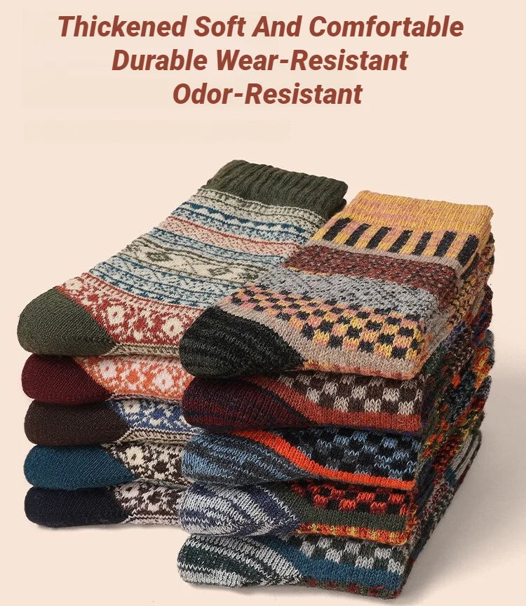 5 Pairs Winter Men's Socks Thicken Sheep's Wool Socks Warm Men Retro Style Colorful Fashion Man Socks For Snow boots