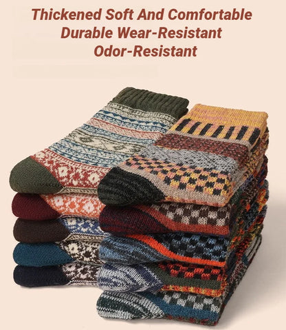 5 Pairs Winter Men's Socks Thicken Sheep's Wool Socks Warm Men Retro Style Colorful Fashion Man Socks For Snow boots
