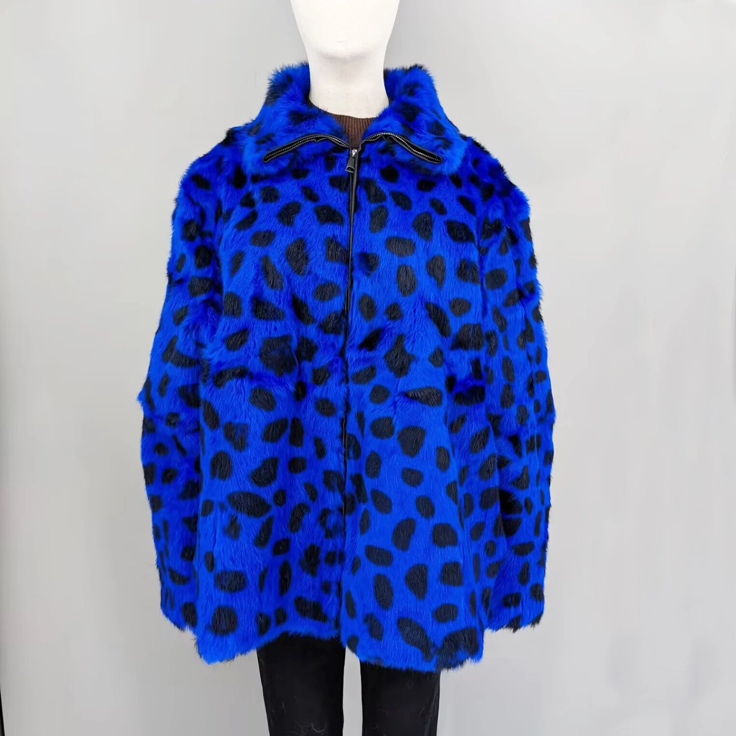 Women Real Rabbit Fur Coat High Collar Winter Jacket Make of One Rabbit Fur Cross Mink Pattern