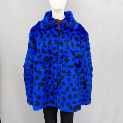 Women Real Rabbit Fur Coat High Collar Winter Jacket Make of One Rabbit Fur Cross Mink Pattern