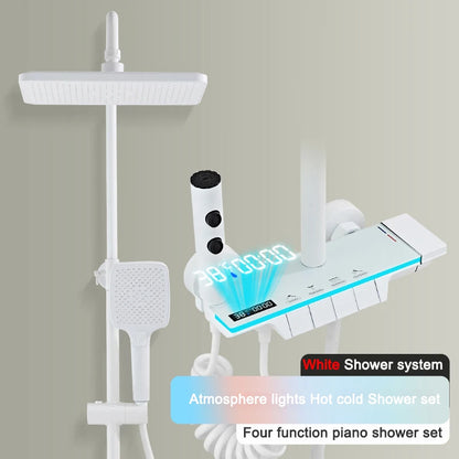 Gold Piano Digital Display Bathroom Shower Set Brass Bathroom Faucet Accessories Thermostatic Digital Bathroom Shower System