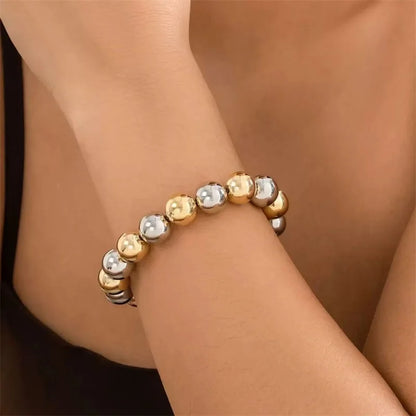 GANPUP 316L Stainless Steel Metal Beads Charms Bracelet Bangle for Women Texture Trendy Wrist Chain Jewelry Gift Bijoux Femme