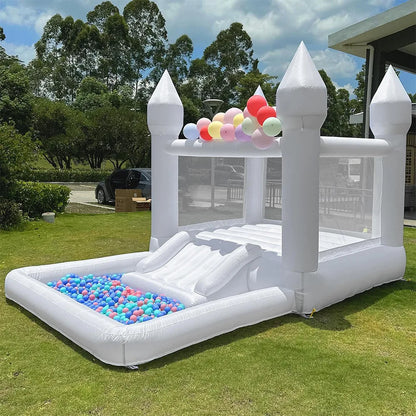 4m Inflatable Bounce House White Jumping Castle With Ball Pool Slide Birthday Party Decoration Gift Bouncy Castle