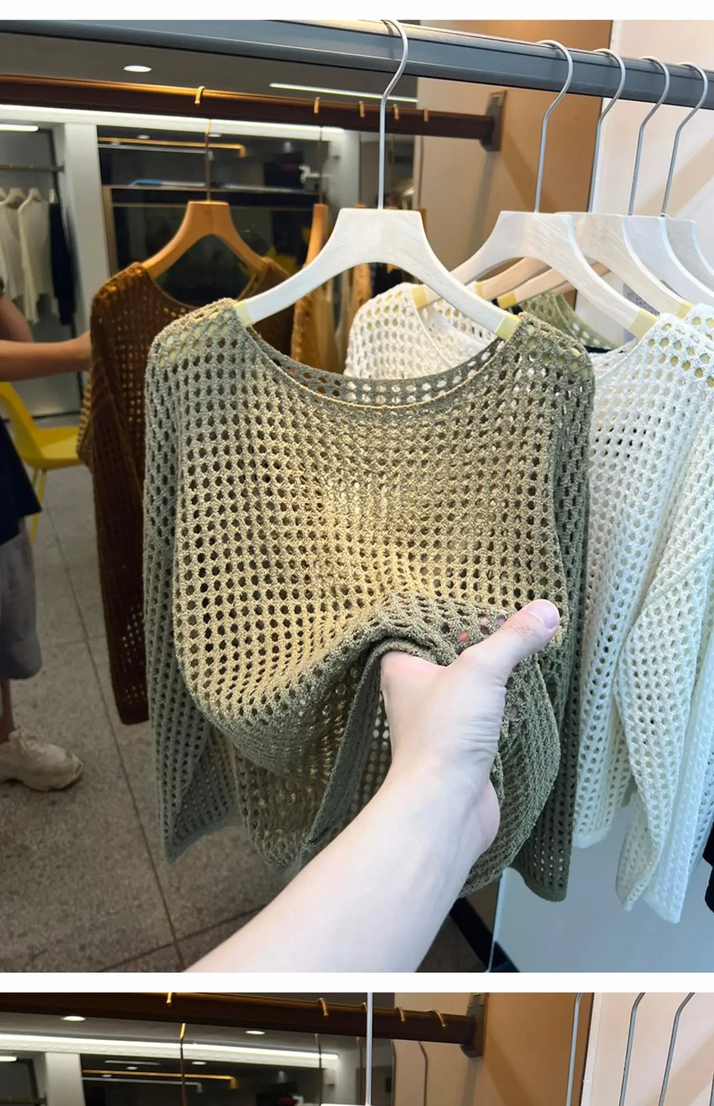 2025 Mesh Vintage Harajuku Long Sleeve Women Sweater Korean Spring Summer Knitwear Soft Thin Tops Chic Solid Femme Sweater