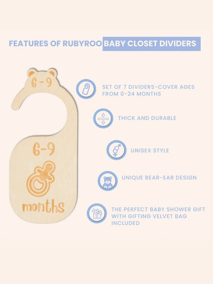 1 Set/7pcs Beautiful Wooden Baby Closet Dividers - Cute Bear Design For Newborn To 24 Months Size Clothes