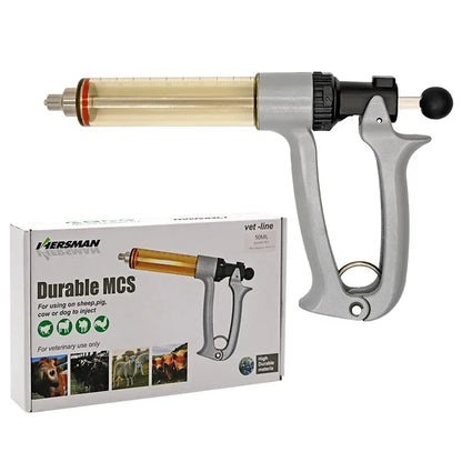 25/50ml Semi-Automatic Veterinary Continuous Syringe Animal Injection Adjustable Vaccine Syringe for Livestock Cattle Sheep
