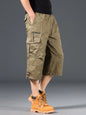 Summer Men's Cargo Shorts Loose Casual Below Knee Pants Elastic Waist Plus Size Outdoor Jogging Tactical Capri Pants